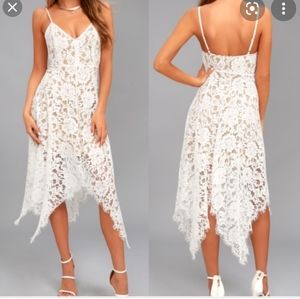 Lulu's One Wish White Lace Midi Dress-M
